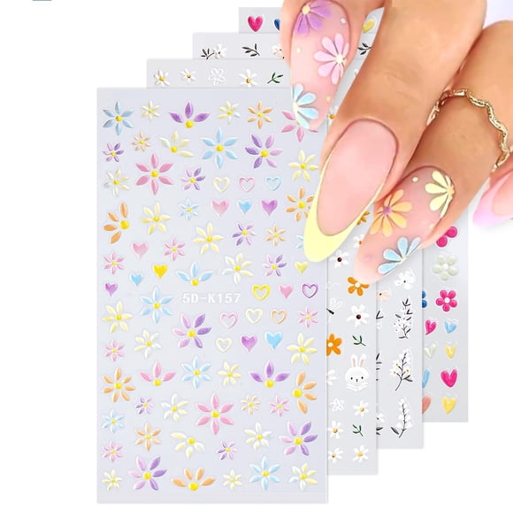 Adhesivos para uñas Haiidoak con estampado floral en 5D, 4 hojas