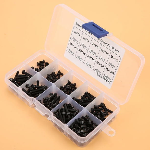 Tornillos Hexagonales 300 Piezas M3 Cabeza Plana De Acero Al Carbono Negro