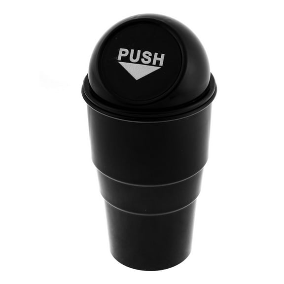 Unique Bargains Plastic Black Push Lid Portable Garbage Trash Can for Home Office Vehicle Car Black