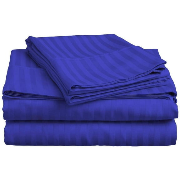 6 Piece Bed Sheet Set - 15 Inch Deep Pocket - 600 Thread Count - 100% Egyptian Cotton - Extra Soft and Luxury - Royal Blue Stripe, Full Size.