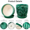 thumbnail image 6 of Ceramic Plant Pots, 6 Inch Indoor Plant pots with Drainage Hole and Saucer, Flower Pots, Leaf Embossed - Green Glaze, Set of 2, 6 of 14