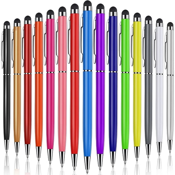 15 Pieces Stylus Pens for Touch Screens Universal 2 in 1 Capacitive Stylus Ballpoint Pen Fine Tip Stylus Metal Pens Multi-Color Stylus Pen for Touch-Screen Phone Tablet Devices (Classic Colors)