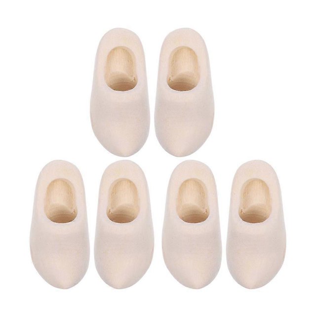 3 Pairs Doll House Shoe Models Wood Blank Shoe Models Mini Dutch Wooden Shoes (4cm)