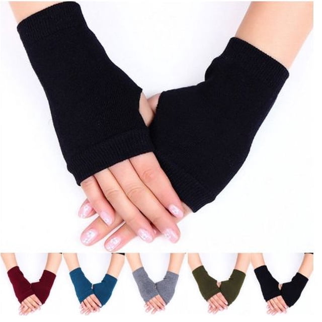 2020 invierno cálido Color sólido guantes de punto sin dedos guantes de dedos expuestos mujeres mitones guante sin dedos al por mayor oso de fresa Hogar