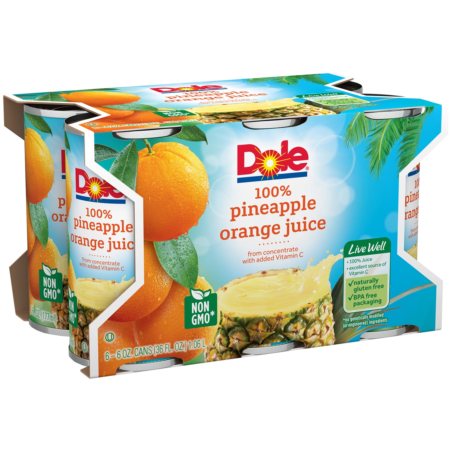 Dole 100% Pineapple Orange Juice 6 PK, 6.0 OZ by Dole Packaged Foods, LLC