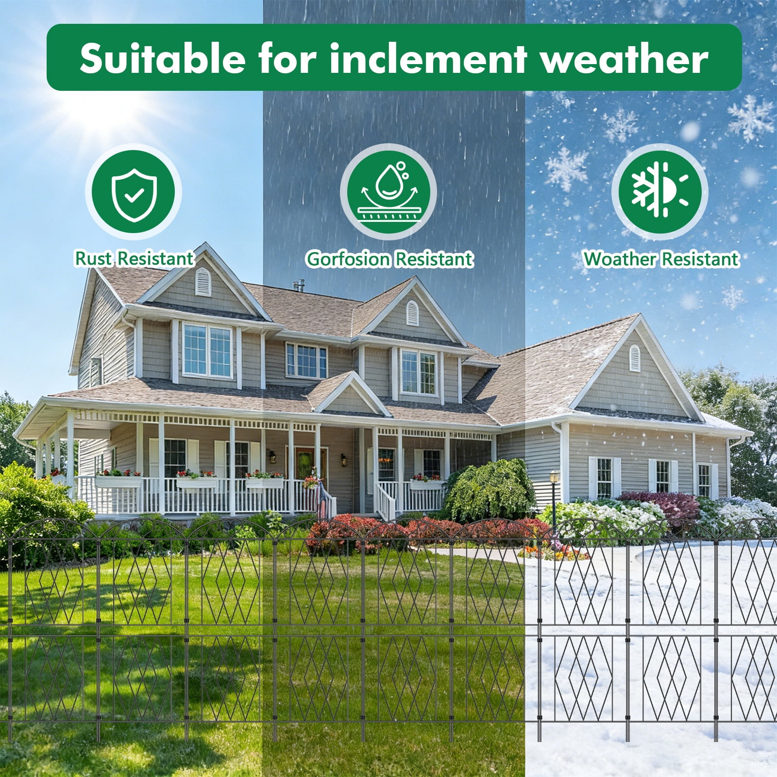 ROMUCHE Decorative Garden Fence for Yard 10 Pcs, 43.3in (H) x 12.8ft (L) No Dig Fence, Dog Fencing Rustproof Metal Wire Panel Animal Barrier Fence for Yard Lawn Patio Outdoor Decor