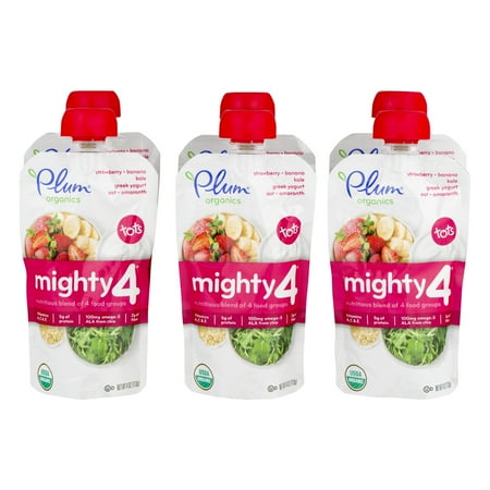 Plum Organics Baby Food Mighty 4 Strawberry Banana Kale Greek Yogurt Oat Amaranth - 6 CT