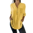thumbnail image 2 of Tittly Womens Shirts Blouses for Women Women's Casual V Neck Collared Button Up Blouse Top Solid Summer Shirt Long Sleeve Shirts Blouses for Women Yellow XXL, 2 of 4