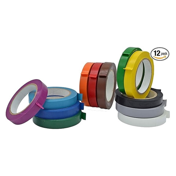 MAT Vinyl Marking Tape Pack - 1.5 inch x 36 yds. 12-Rolls Assorted Colors - for Safety Floor Marking (School Gym, Restaurants, Warehouse), Dance Floor Splicing, Pinstriping Cars & Boats