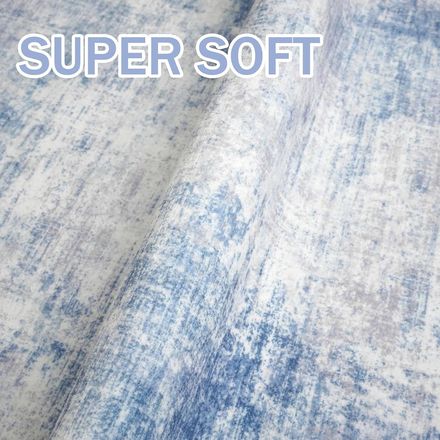 iOhouze Runner Rugs 2x6 Washable Runner Rug for Hallways Non Slip Kitchen Runner Low Pile Soft Printed Faux Wool Abstract Floor Runner for Inodoor Bedroom Entryway Laundry Room, Light Blue/Grey/White