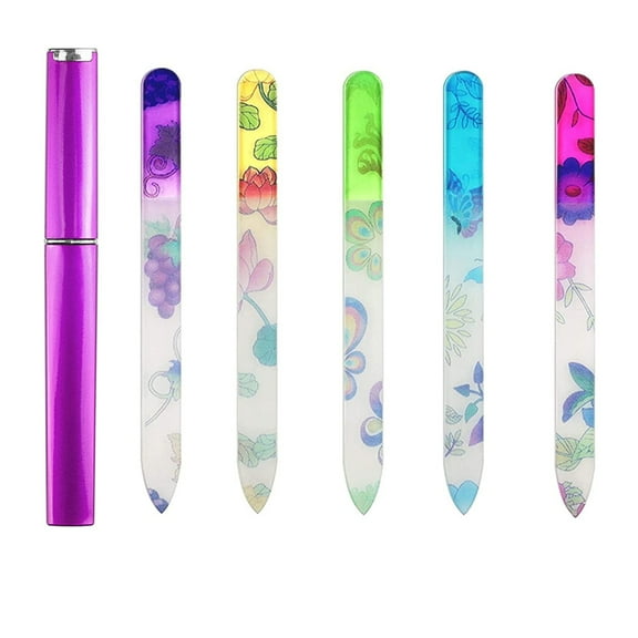 5 Pieces Glass Nail File Buffers with Cases, Crystal Glass Nail Buffers Manicure Tools for Nail Care