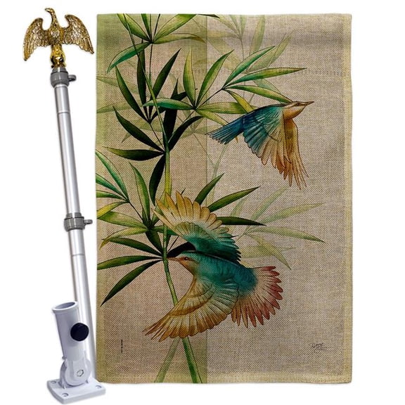 Breeze Decor HS120265-DB-02 Asian Blossom Birds Animals Bird 28 x 40 in. Double-Sided Decorative Vertical House Flag Set for Decoration Banner Garden Yard Gift