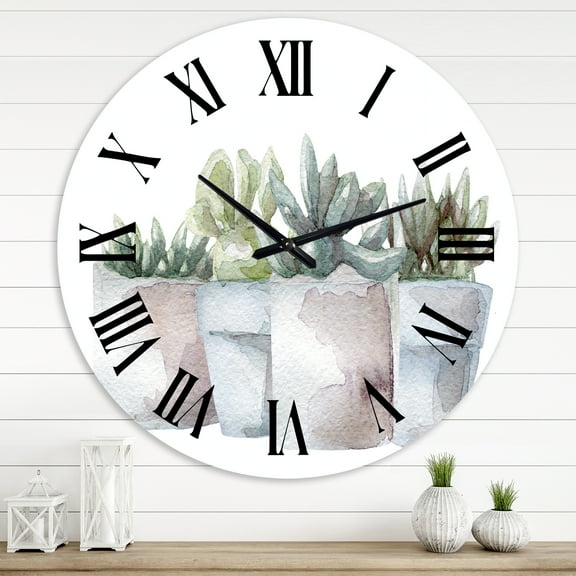 Designart 'Cactus And Succulent House Plants Iii' Farmhouse Wall Clock