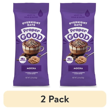 (2 pack) Proper Good Mocha Overnight Oats with 15g Protein, Shelf-Stable, 2.24 oz Packet