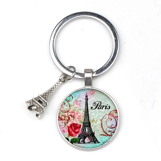 LLavero de declaración de la Torre Eiffel, foto de arte, colgante cónico de cristal, encanto, llavero DIY, regalo de joyería
