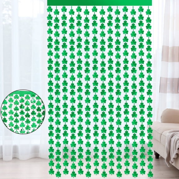 87in St Patrick's Day Metallic Foil Fringe Curtain, Shamrock Clover Shape Tinsel Curtains Streamers Photo Props Backdrop for Saint Patrick's Day Irish Party Decorations