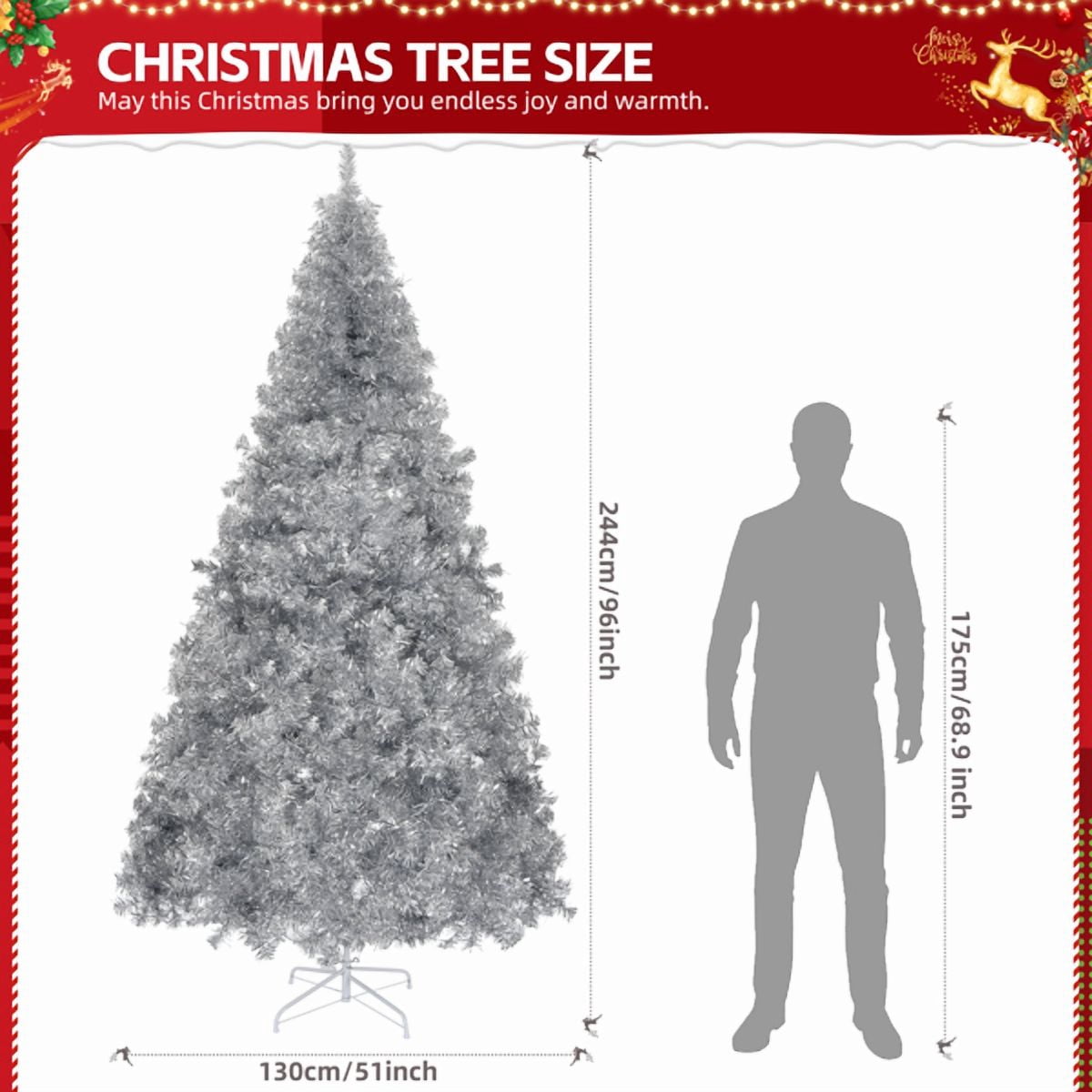 8ft Pre-lit Silver Christmas Tree with 500 Lights & Remote, 1350 Branch Tips, Artificial Xmas Tree for Home/Office Holiday Decor