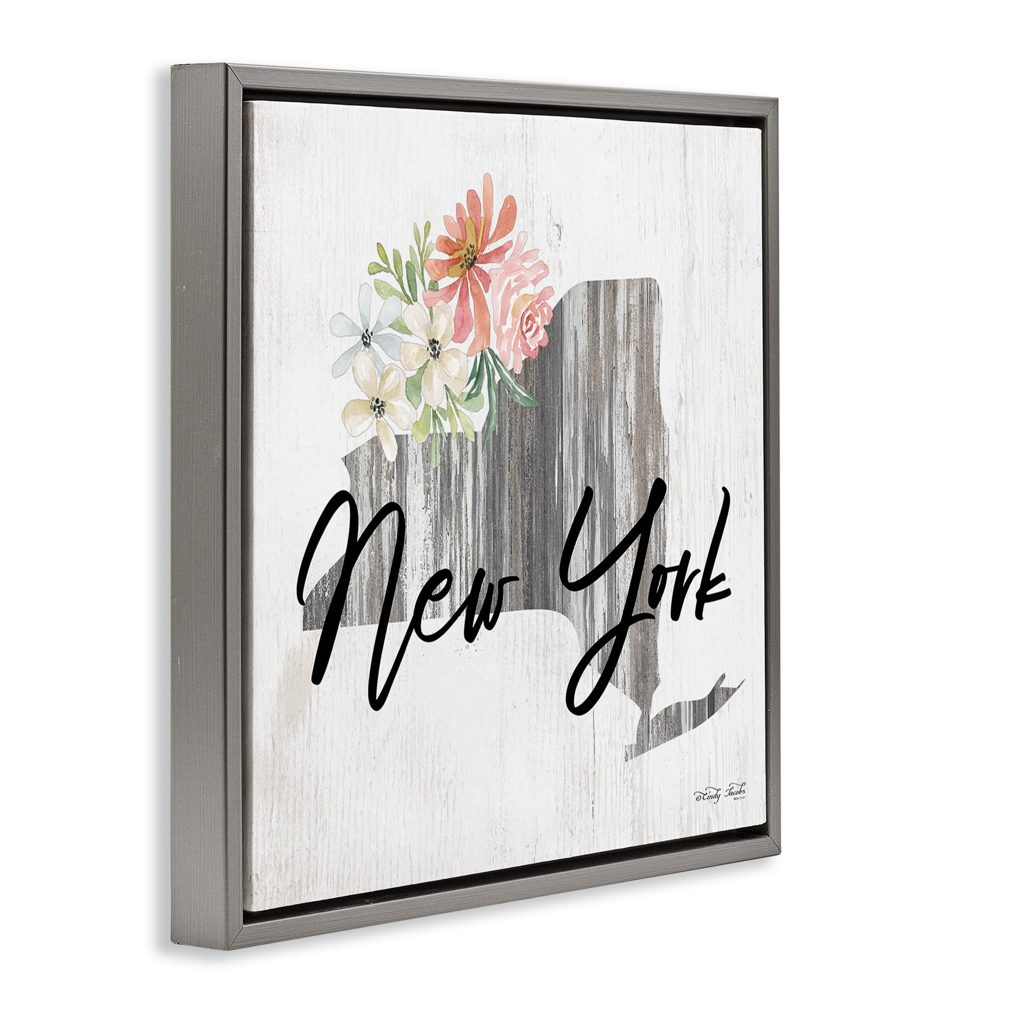 Stupell Industries Shabby Chic New York Botanical & Floral Painting Gray Floater Framed Canvas Art Print Wall Art, 18 x 18