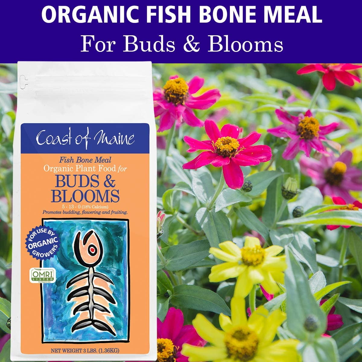 Coast of Maine OMRI Listed Fish Bone Meal Pack Organic Potting Soil, 3 Pound Bag