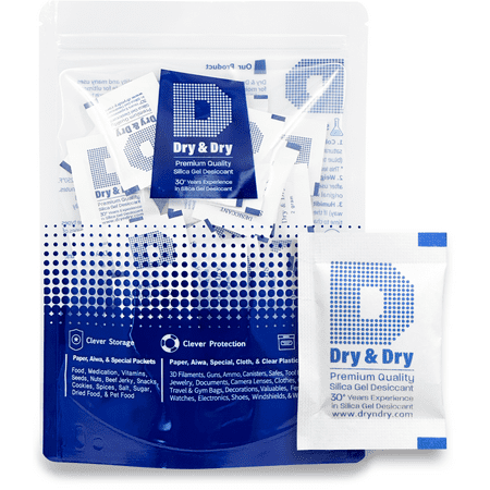 

2 Gram [50 Packs] Dry & Dry Premium Silica Gel Packets Desiccant Dehumidifiers - Rechargeable Paper (FDA Compliant)