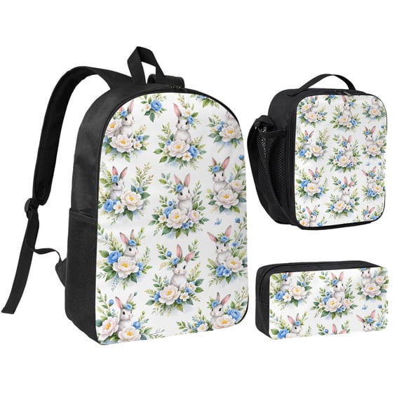 Easter Bunny Floral Backpack Set 3pc ,Backpack with Lunch Bag and Bag 17 Inch