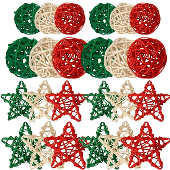 24 Pcs Rattan Ball Christmas Ornaments Wicker Star Shaped Decorations Hand-woven Hollow Balls Decorative Stars Bowl Vase Fillers Xmas Tree Hanging Home Party Supplies By Topboutique