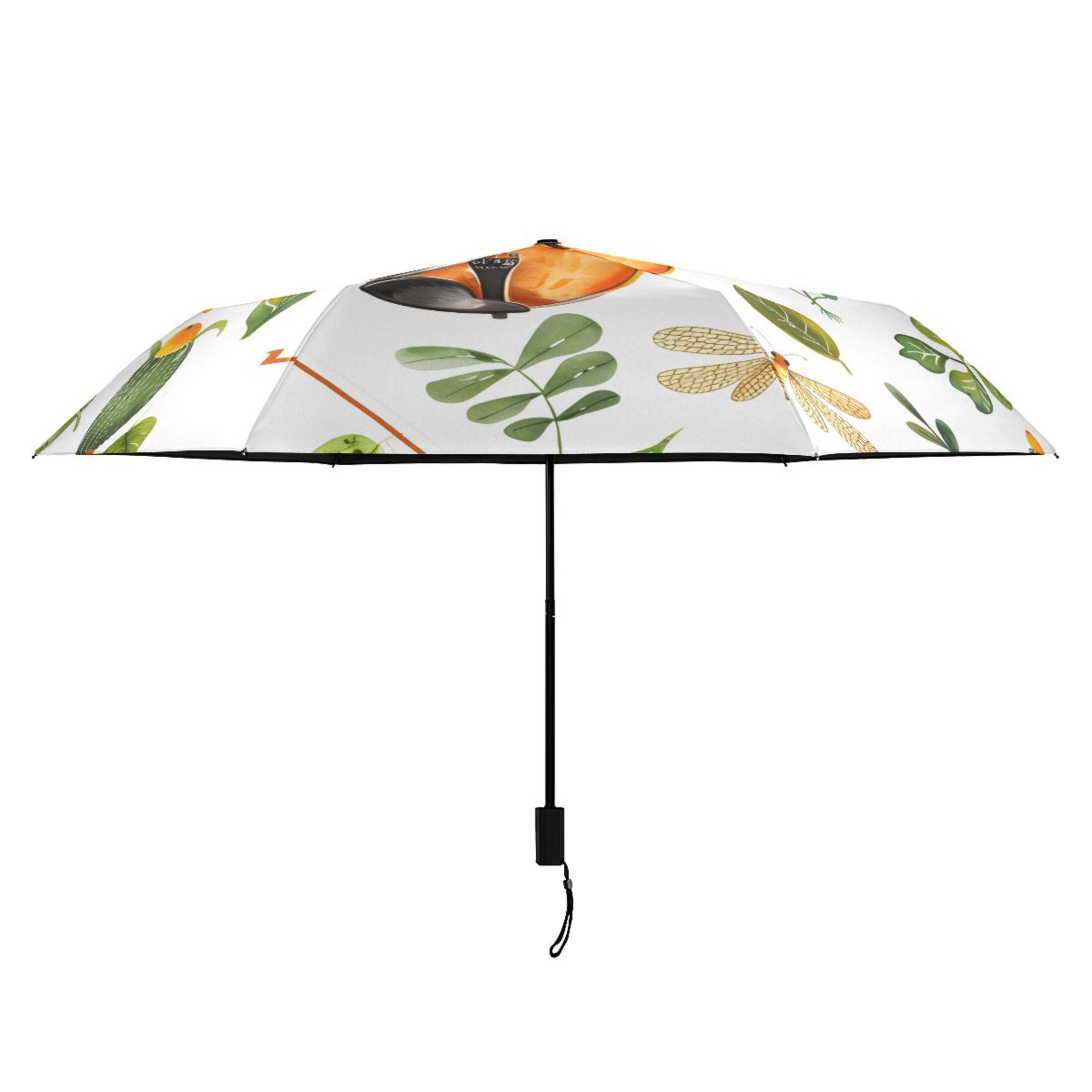 Violins and Leaves Watercolor All Weather Umbrella Triple Folding Parasol 6 Ribs UV Protection Portable
