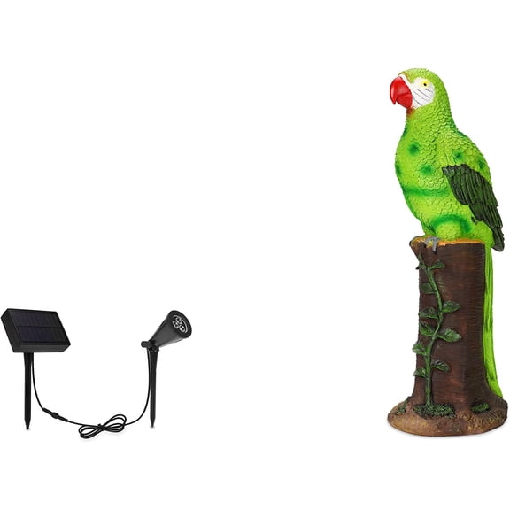 Techko Green Parrot Statue with Solar Spotlight