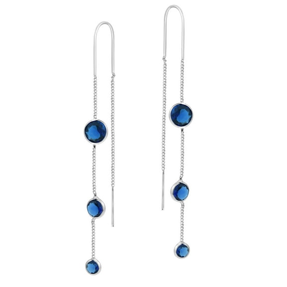 Graduated Tiers Blue Cubic Zirconia Sterling Silver Threader Earrings