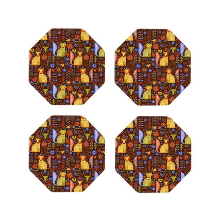 

Vsdgher colorful fox Leather Coasters for Drinks Durable Drink Coasters 4 Set for Tabletop Protection Luxurious Home Décor and Housewarming Gift-Octagon