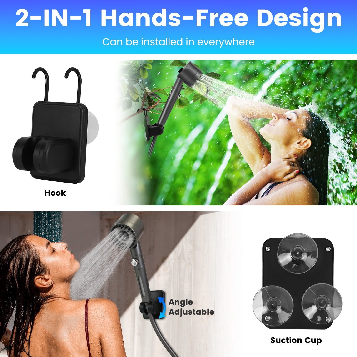 Moclever Portable Camping Shower, IPX7 Waterproof 6000mAh Rechargeable Shower Pump, Shower Head, 5.3Gallon Foldable Bucket, Black