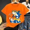 thumbnail image 3 of Ulanda Kids Toddler Boy Clothes Outfits Bear Print Tee + Plaid Shorts 2 Pieces Summer Shorts Set (Orange, 7-8 Years), 3 of 4