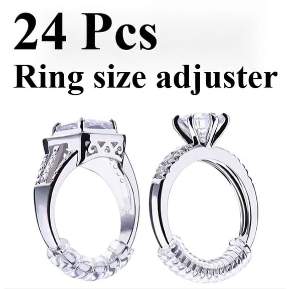 24Pcs Ring Rubber Size Adjuster for Loose Rings Invisible Ring Guard for Women Clear Plastic Wide Thin Band Resizing Ring Resize Make Ring Smaller