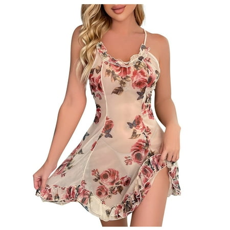 

DORKASM Nightgown Ruffle Lingerie for Women Teddy Sexy Sleepwear Floral Mesh Babydoll L Multicolor