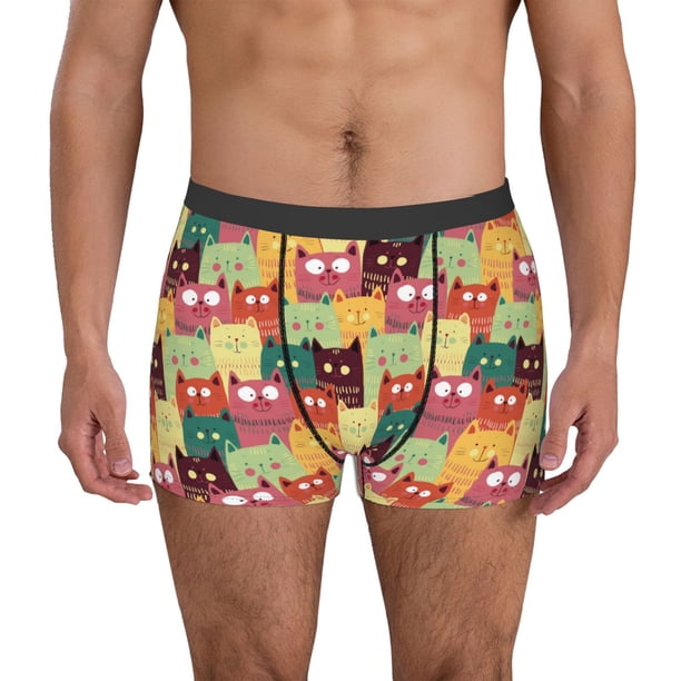 Fotbe Cute Cartoon Cat Calzoncillos Tipo Boxer con Bolsa de Soporte Total para Hombre, X-Temp Fresco, Transpirable y de Secado Rápido-Medium