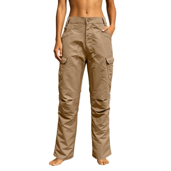 cocolona Womens Solid Color Casual Tactical Pants Elastic Waist Straight Outdoor Hiking Cargo Pants with Pockets