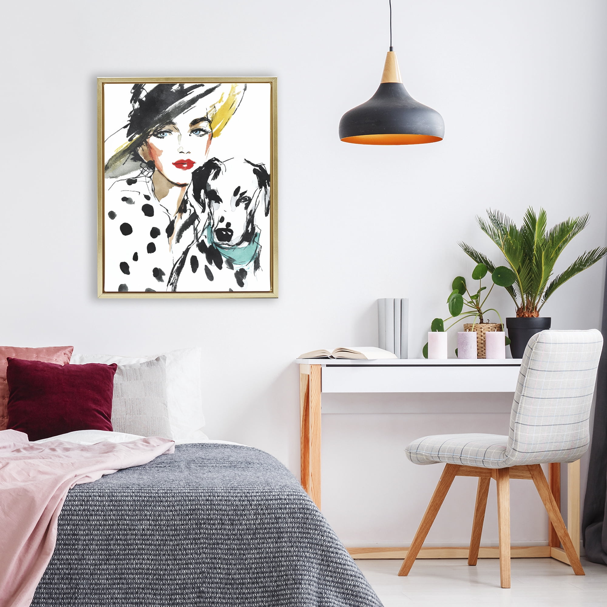 Stupell Industries Trendy Dalmatian Muse Gold Framed Floater Canvas Wall Art, design by Svetlana Aleynikova
