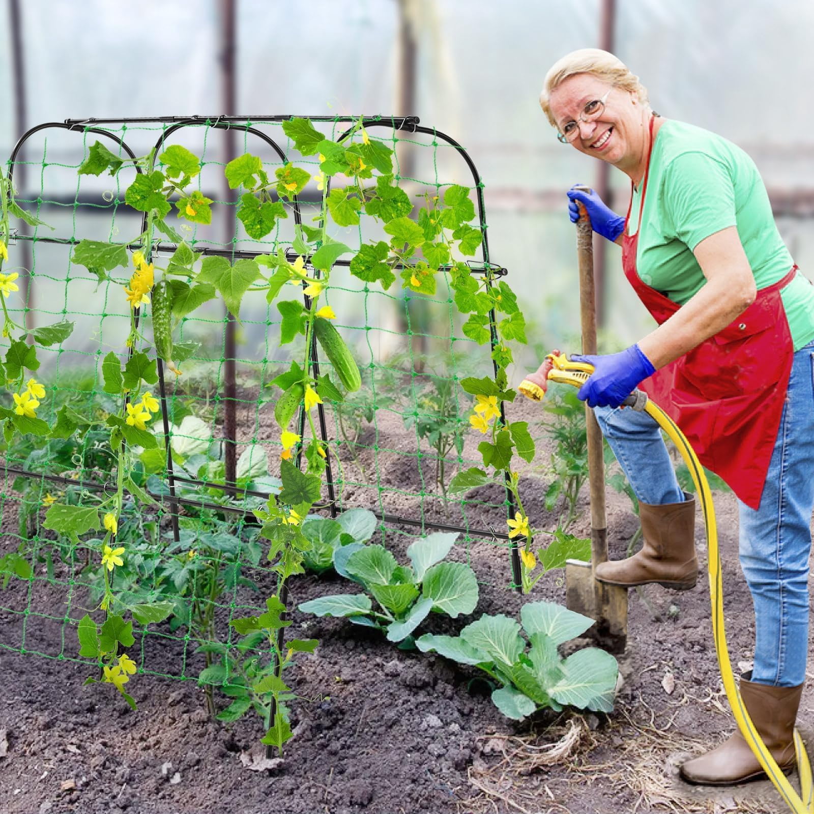 Garden Cucumber Trellis for Climbing Plants Outdoor 48x48 Inch U-Shape Arch Plant Support for Tomato Grape Vegetable Pea Bean with Durable Green Frame