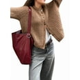 thumbnail image 2 of Women'S Casual Long Sleeve Crewneck Button Down Cardigan Sweater Knit Outwear Brown M, 2 of 8