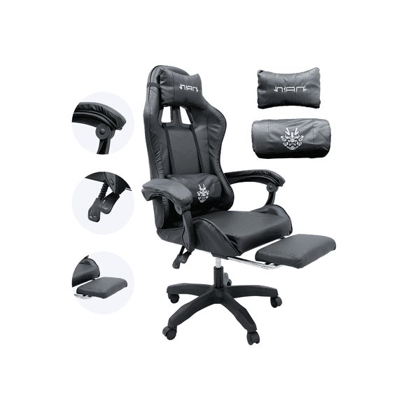 Silla Gamer Ergonomica Con Reposa Pies PRO Altura Ajustable Para GAMING y PC Color Negra NIAN