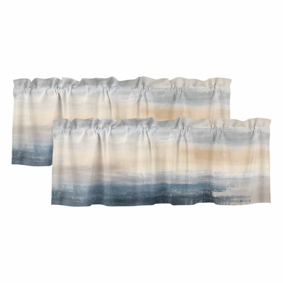 Navy Blue Beige Gray Curtain Valances for Windows, Kitchen Valance Window Treatments Panel 2 Pack, Modern Abstract Art Rod Pocket Short Curtains for Bathroom Bedroom 42 x 12 Inch