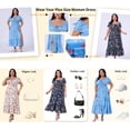 thumbnail image 3 of Agnes Orinda Women's Plus Size Easter Floral Dress Tie Square Neck Smocked Waist Short Sleeve Side Slit Beach A Line Maxi Dresses 1X Blue, 3 of 8