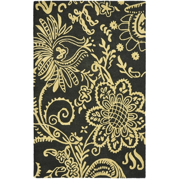 SAFAVIEH Soho Davis Floral Wool Area Rug, Black/Green, 2' x 3'