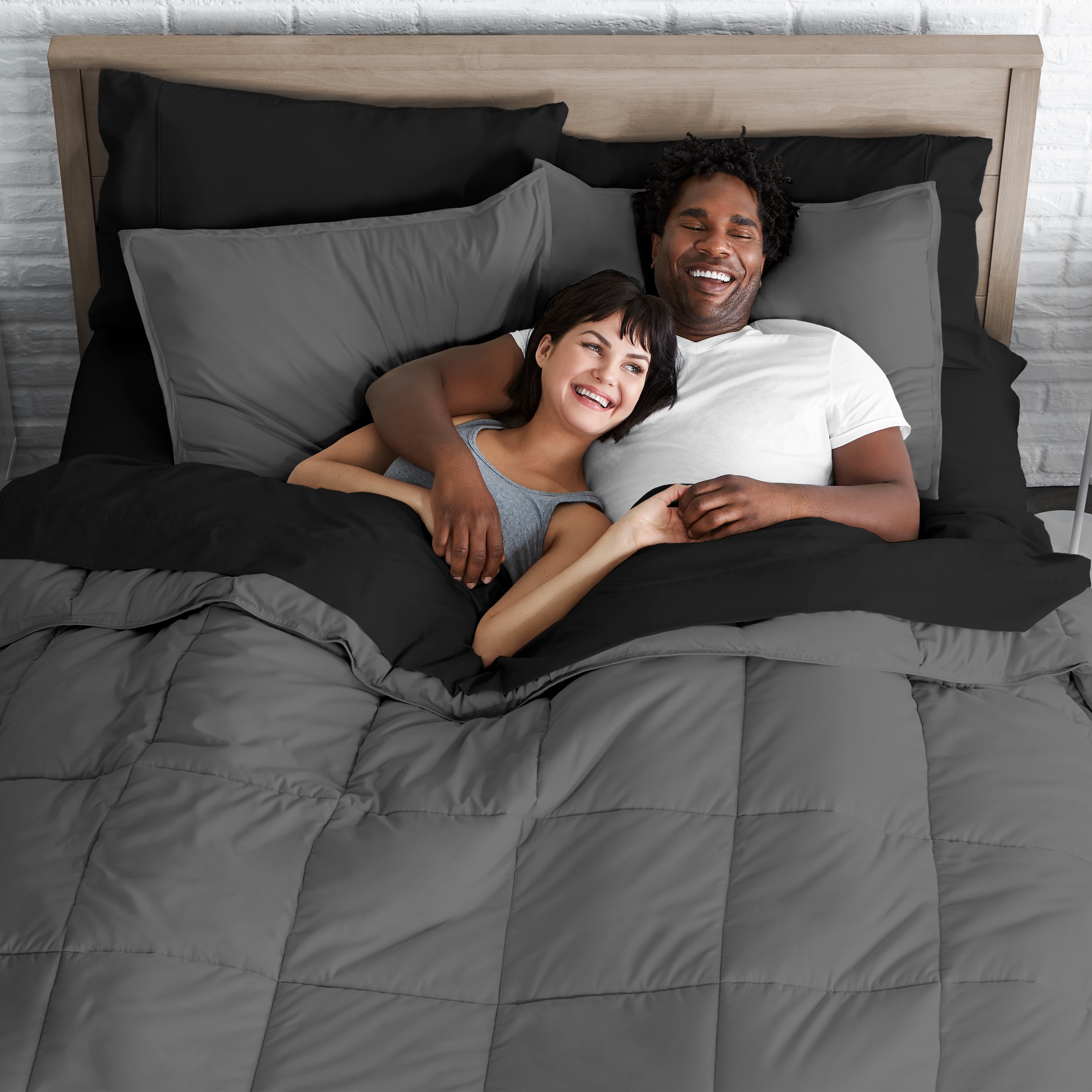 Bare Home Microfiber 7-Piece Gray and Black Bed in a Bag, King