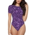 thumbnail image 1 of Balery Purple Glitter Body de cuello redondo de manga corta para mujer Tops de manga corta Tops básicos-Large, 1 of 7