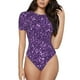 thumbnail image 1 of Balery Purple Glitter Body de cuello redondo de manga corta para mujer Tops de manga corta Tops básicos-Large, 1 of 7