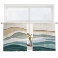 thumbnail image 2 of Beige Teal Ombre Semi Sheer Window Curtains 45 Inches Long, Modern Geometric Aesthetics Abstract Rod Pocket Voile Silky Chiffon Curtain Light Filtering Drapes for Living Room, 52"x45", 2 Panels, 2 of 9