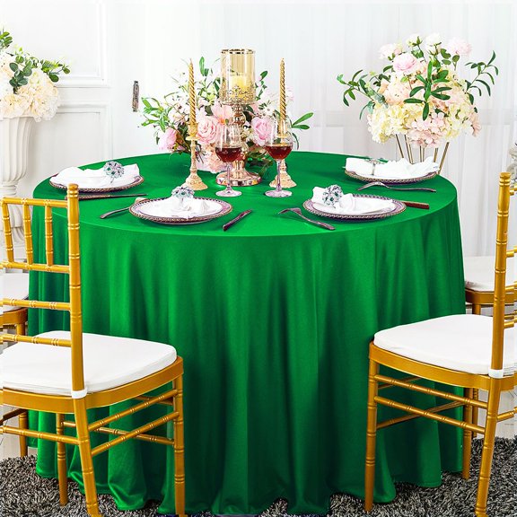 Wedding Linens Inc. 132" Round Scuba Wrinkle Free Polyester Table Cover Linen Tablecloth - Emerald Green
