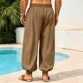 thumbnail image 4 of WULMLEO Mens Harem Pants Casual Elastic Waist Drawstring Baggy Hippie Trousers Cotton Linen Boho Yoga Beach Pants Brown 3XL, 4 of 7