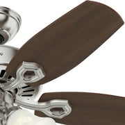 Hunter 42 inch Indoor Ceiling Fan with LED Lights - Ceiling Fan with Pull Chain, For Bedroom or Living Room, Standard Mount, No Remote, 5 Blades, Includes Bulbs - Builder 52106, Brushed Nickel